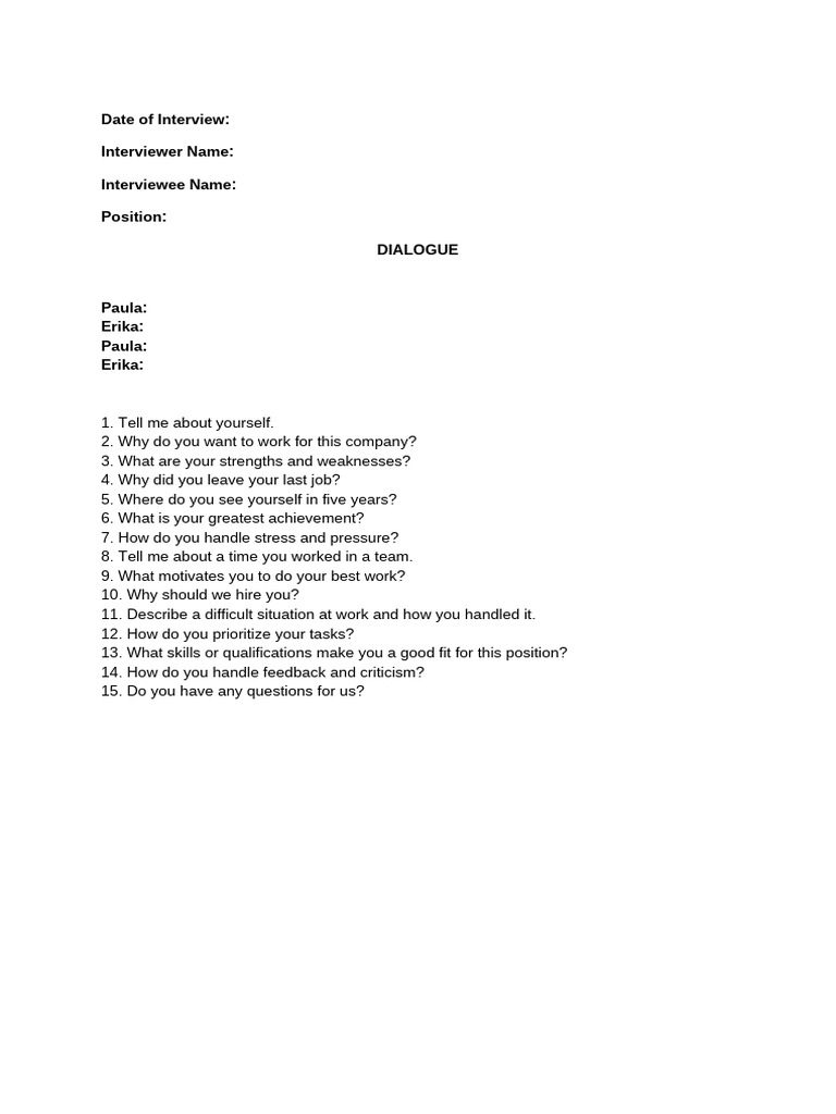 Dialogue Job Interview | PDF