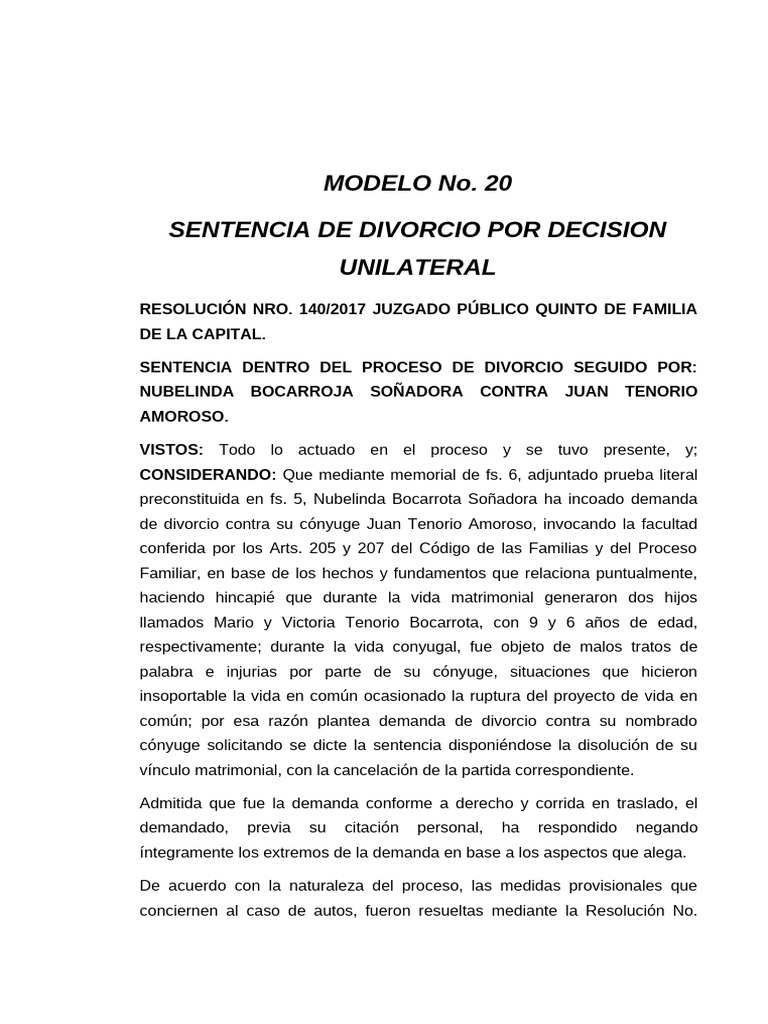 Divorcio Unilateral: Sentencia 140/2017 | PDF | Divorcio | Matrimonio
