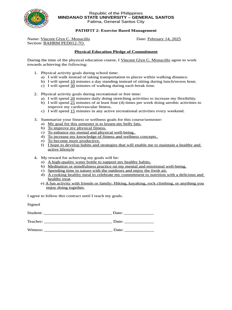 Fitness Commitment Plan for Students | PDF