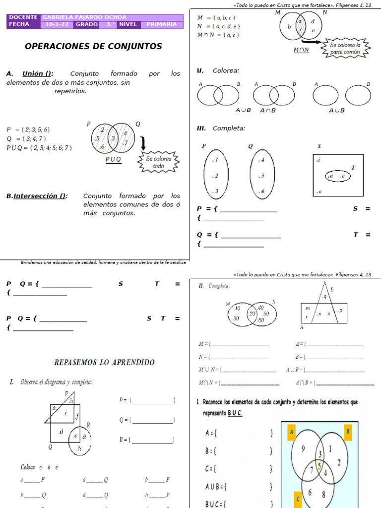 Operaciones de Conjuntos para Primaria | PDF