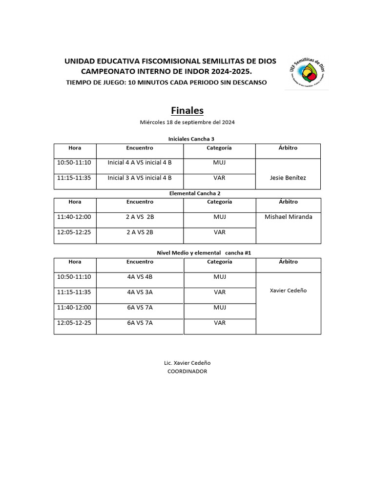Campeonato Indor Semillitas 2024-2025 | PDF