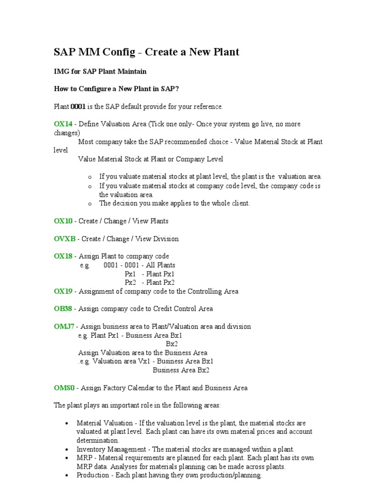 SAP MM: New Plant Configuration Guide | PDF | Valuation (Finance) | Stocks