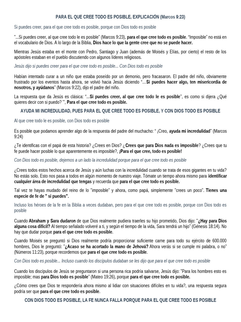 Para El Que Cree Todo Es Posible | PDF | Dios | Jesús