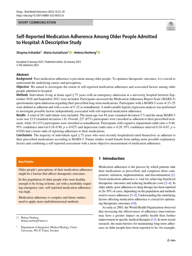 Self Reported Medication Adherence Among Older People 3pru8bmc | PDF ...
