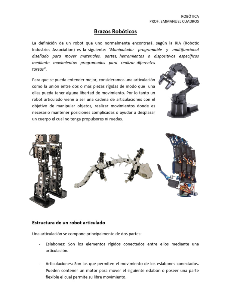 Tipos y Estructura de Brazos Robóticos | PDF | Robot | Robótica