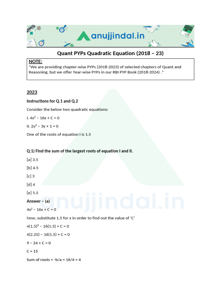 Quant PYQs Quadratic Equations | PDF | Mathematics | Mathematical Objects