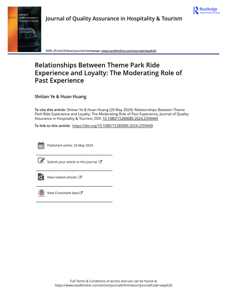 2024 Relationships Between Theme Park Ride Experience and Loyalty The ...