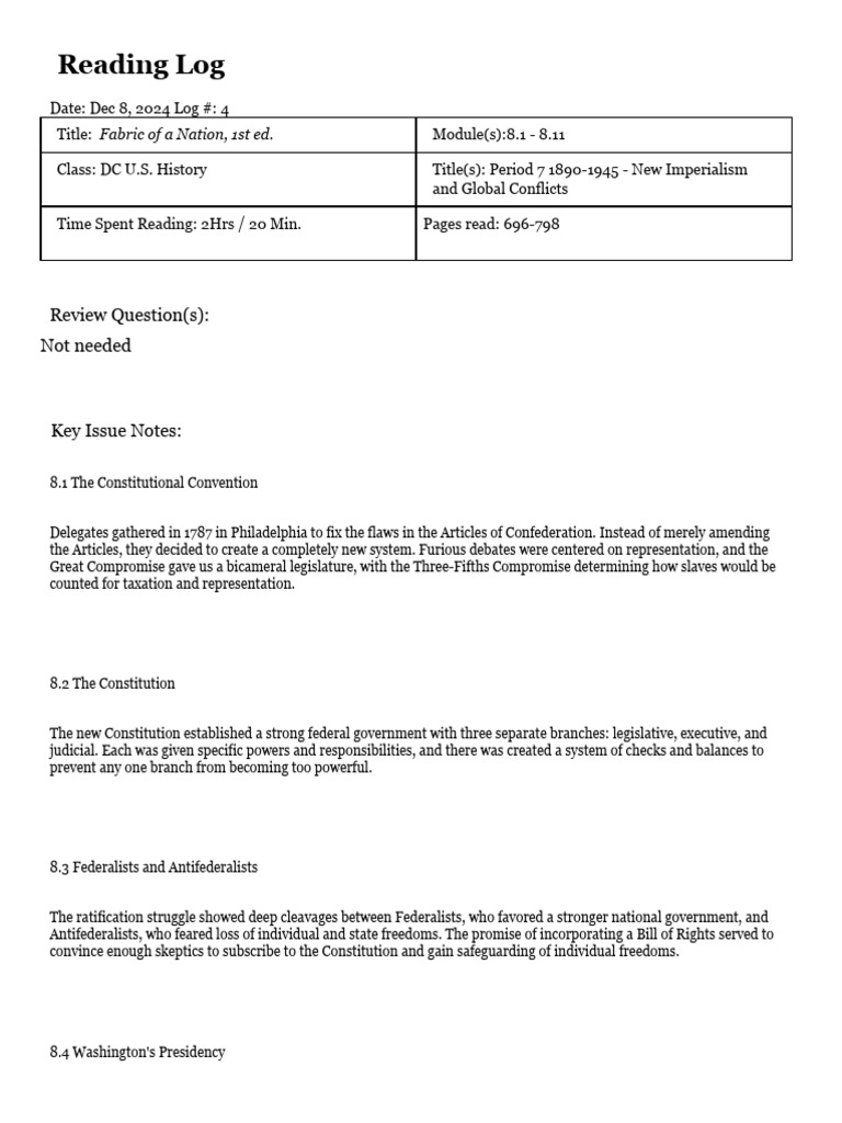 U.S. History Reading Log: 1890-1945 | PDF | Thomas Jefferson ...