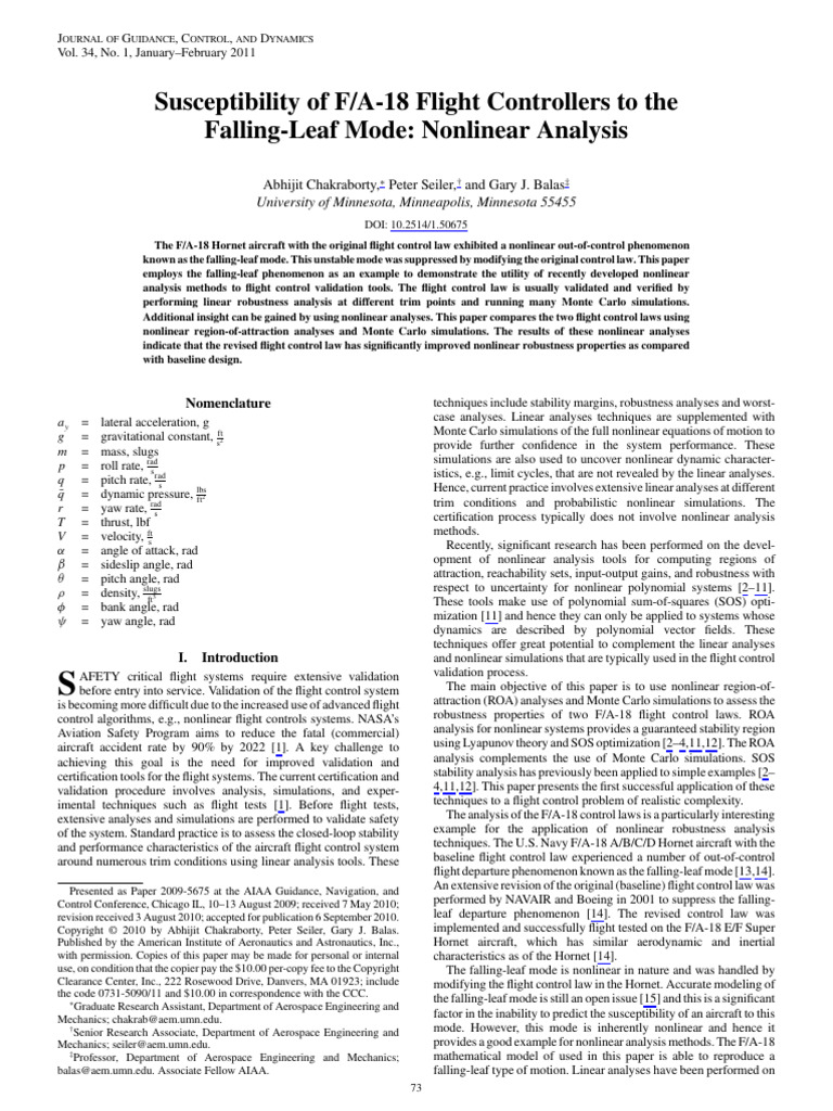 F/A-18 Flight Control Nonlinear Analysis | PDF | Mathematical ...
