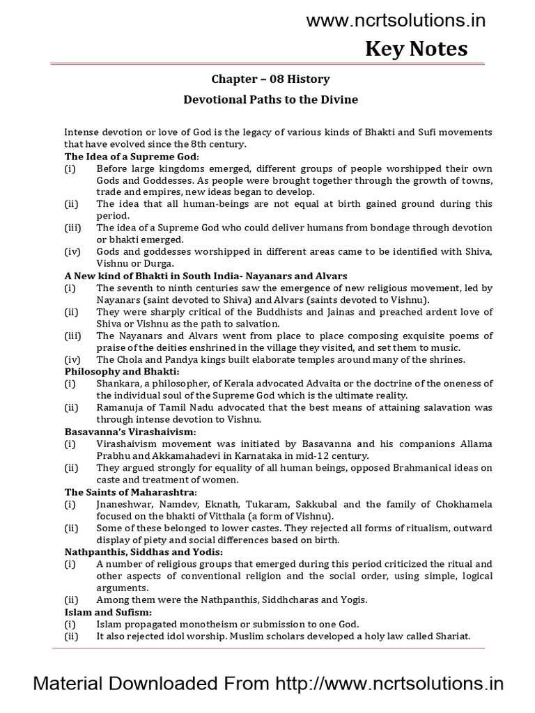 07 Social Science Histroy Key Notesok ch08 Devotional Paths To The ...