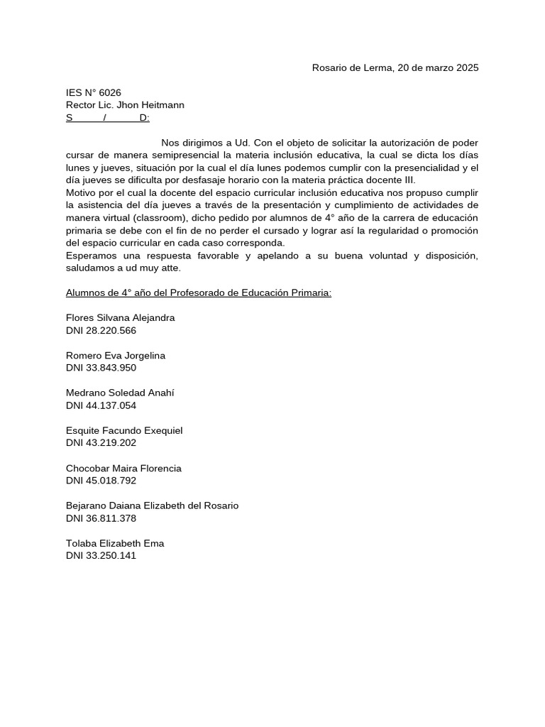 Solicitud de Cursado Semipresencial | PDF