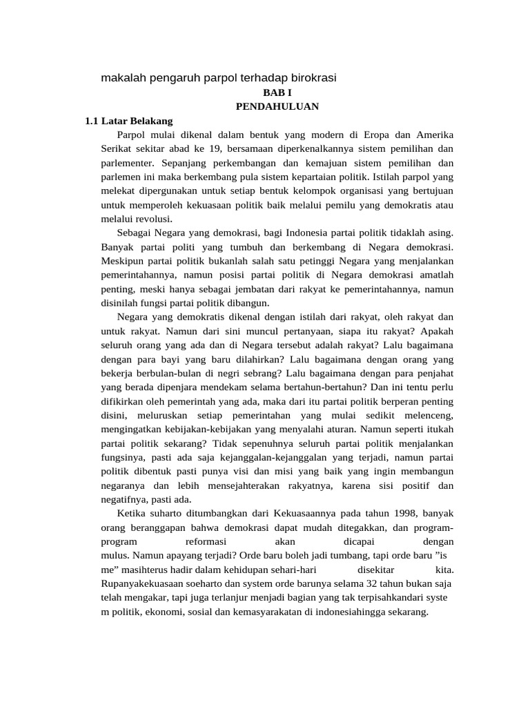 Pengaruh Partai Politik terhadap Birokrasi | PDF