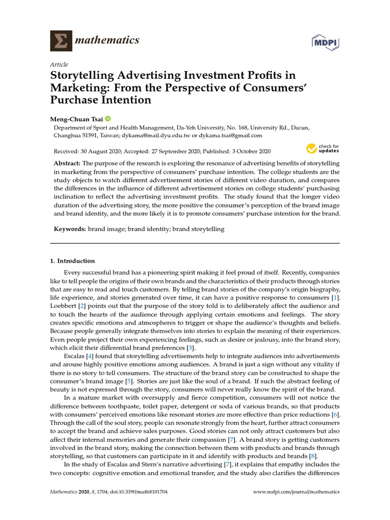 Storytelling in Advertising and Purchase Intent | PDF | Brand ...