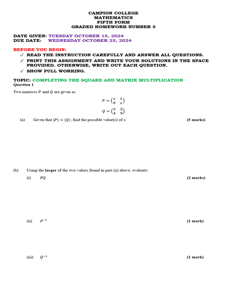 Homework+3+ +Completing+the+Square+and+Matrices | PDF | Matrix ...
