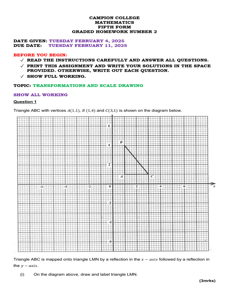 Transformations and Scale Drawing Homework | PDF | Map | Mathematical ...