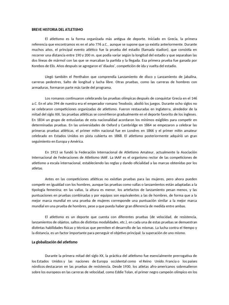 Historia del Atletismo y su Evolución | PDF | Deporte del atletismo ...