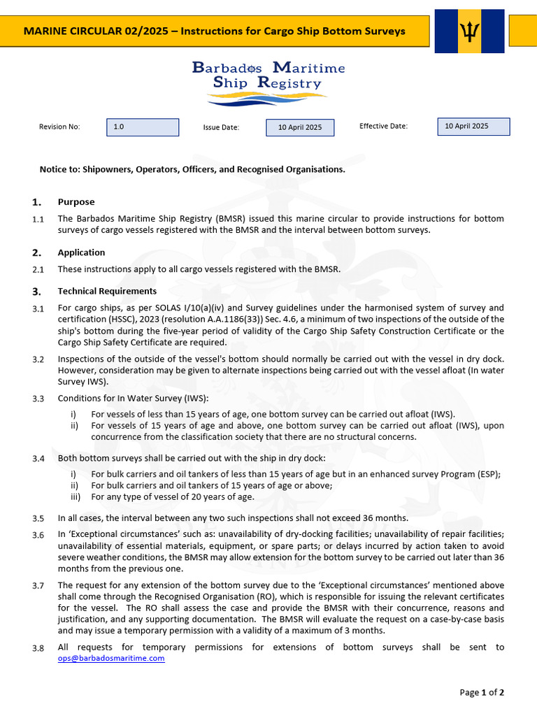 Cargo Ship Bottom Survey Instructions | PDF | Ships | Cargo