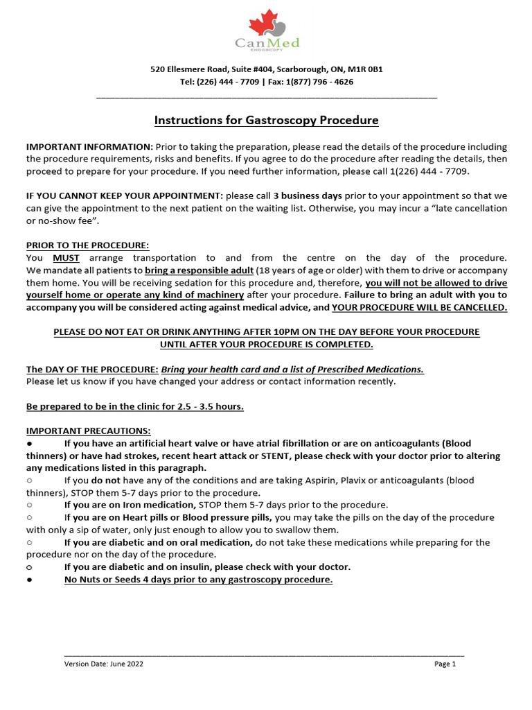 Gastroscopy Preparation Instructions | PDF | Medical Specialties ...
