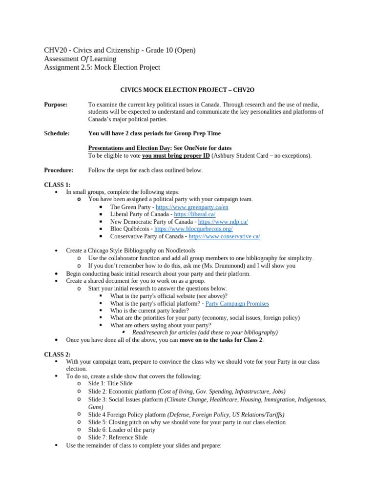 Grade 10 Mock Election Project Guide | PDF | Cost Of Living ...