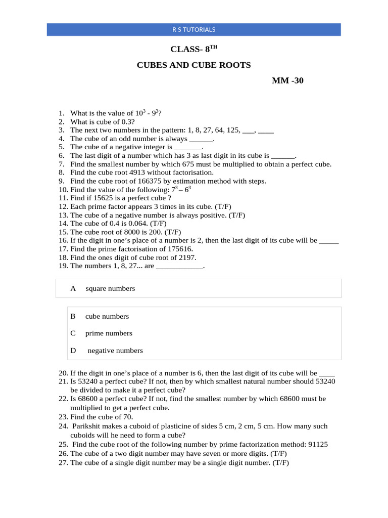 Class 8: Understanding Cubes and Roots | PDF