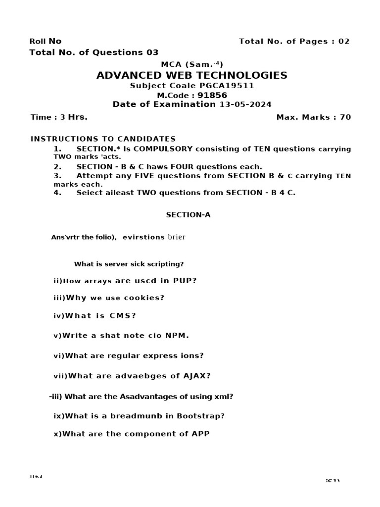 Mca 4 Sem Advanced Web Technologies 91856 May 2024 | PDF | Hypertext ...