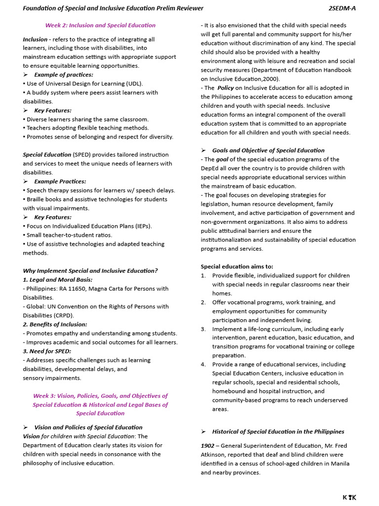 Special and Inclusive Education Overview | PDF | Special Education ...