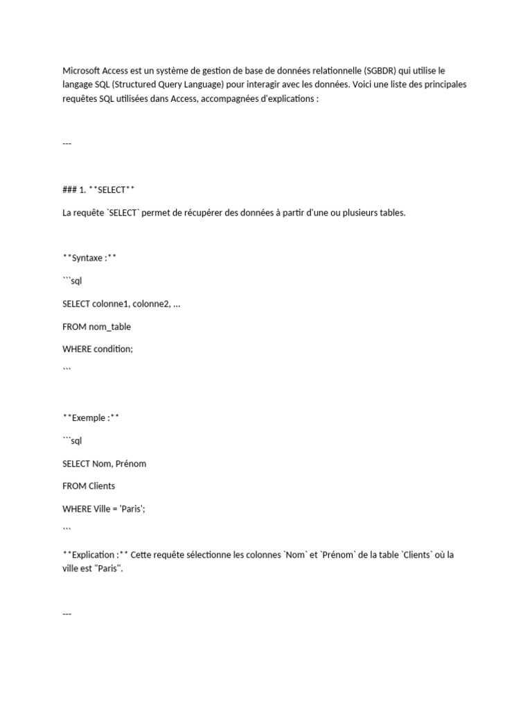 Requêtes SQL dans Microsoft Access | PDF | SQL | Informatique