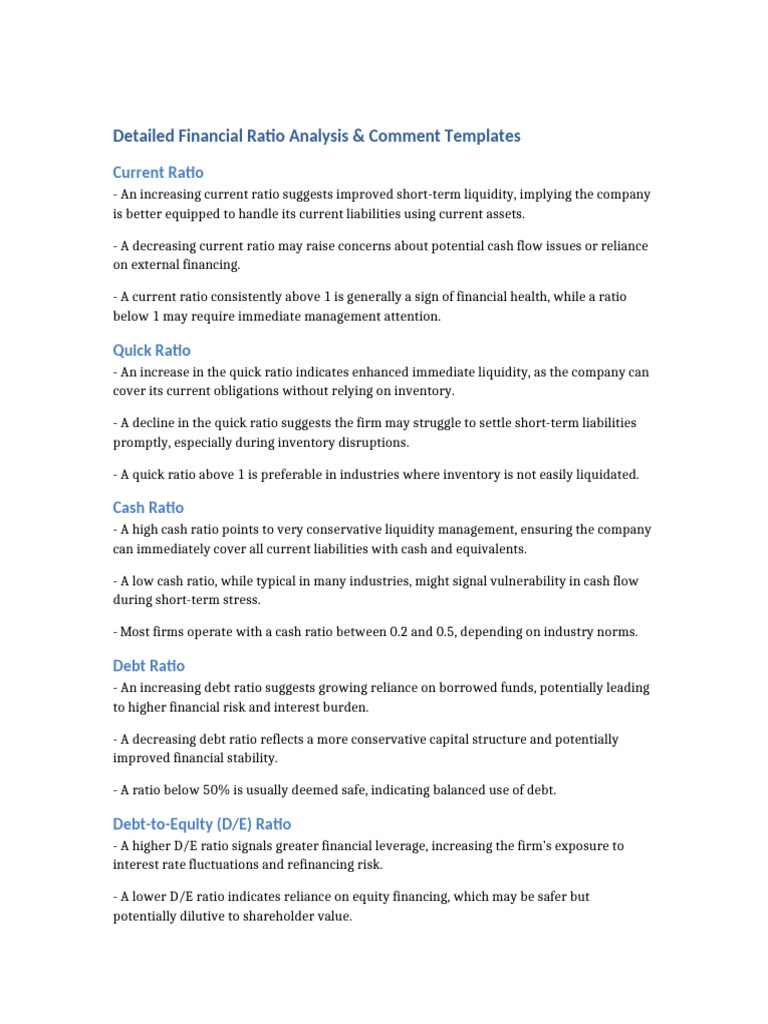 Financial Ratio Analysis Templates | PDF | Inventory | Debt