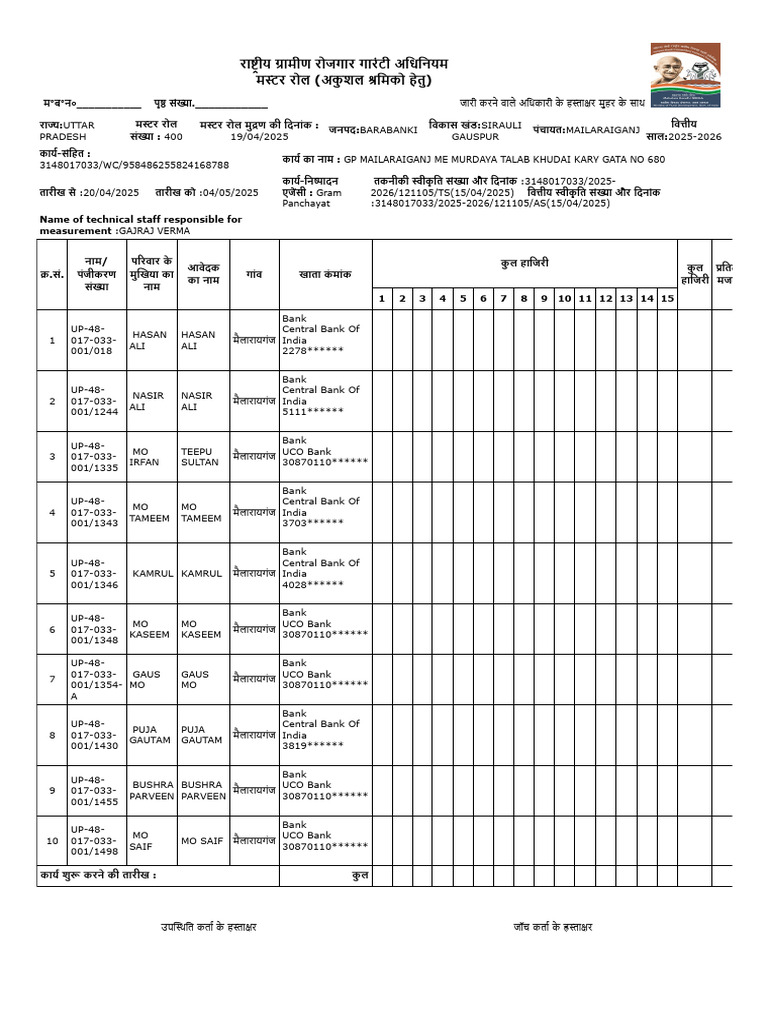Print Muster Roll 20-04-2025 | PDF