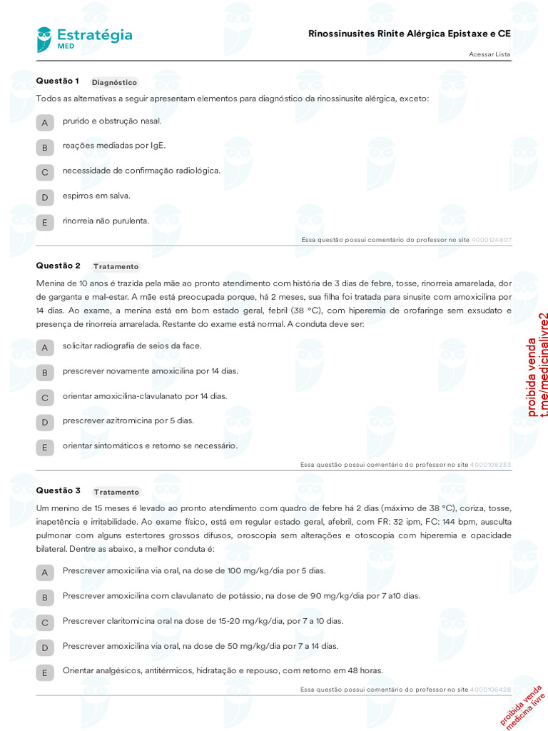 Rinossinusites Rinite Alérgica Epistaxe e CE | PDF | Resfriado | Pneumonia