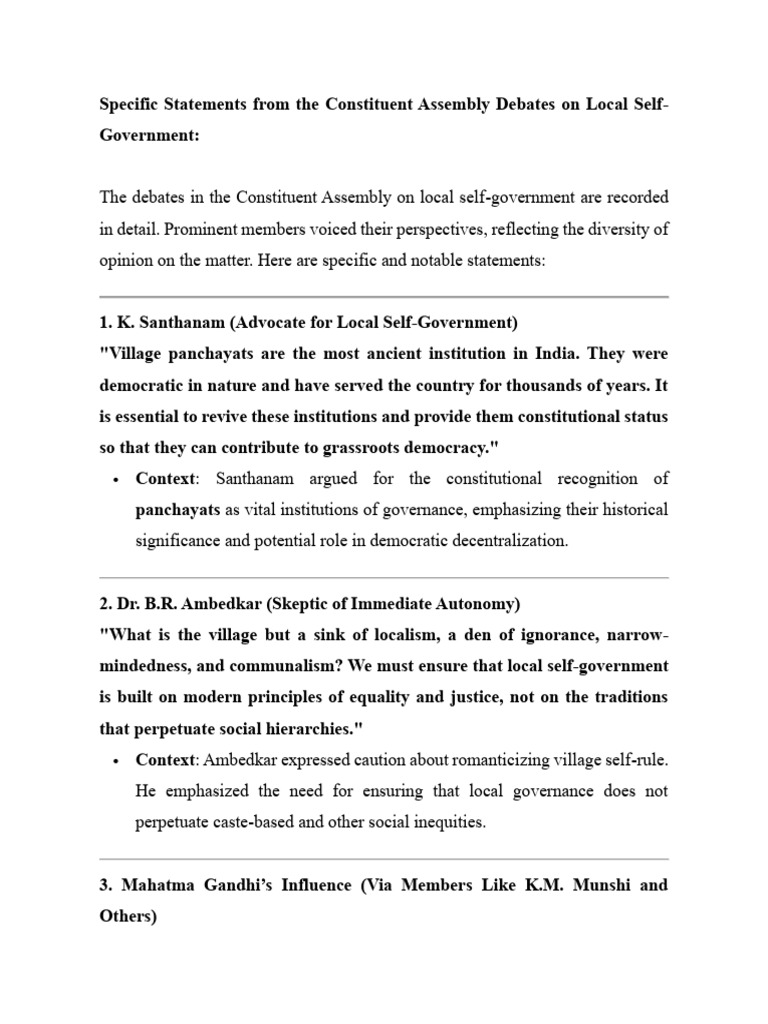 Constituent Assembly Debates on Local Self-Government | PDF | Political ...