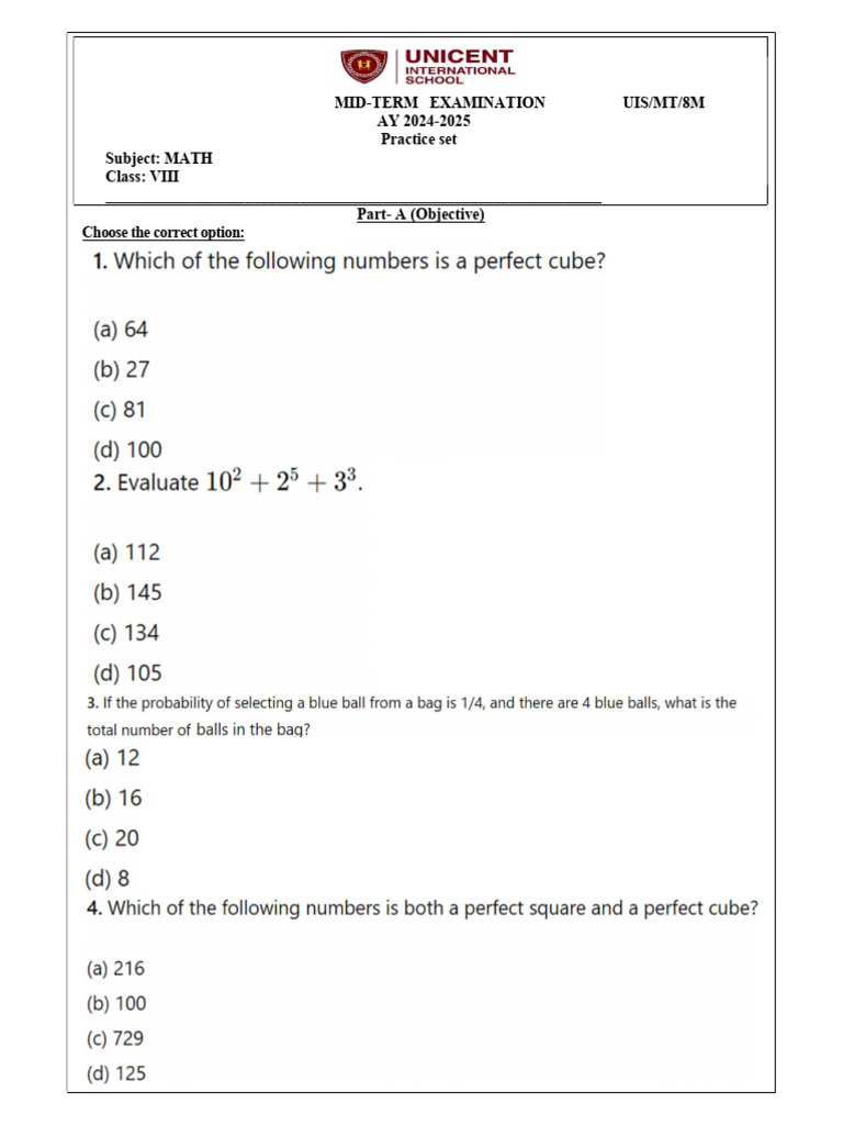 Practice Set Mid Term G8 | PDF