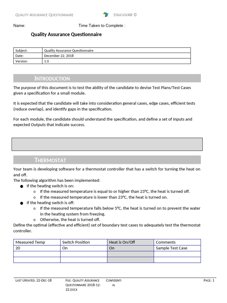 Quality Assurance Test Case Guide | PDF | Thermostat | Quality Assurance