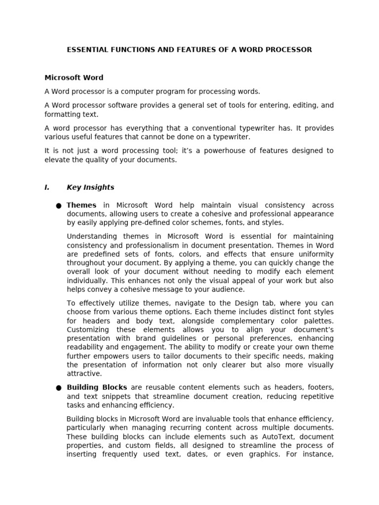 Key Features of Word Processing Tools | PDF | Microsoft Word | Window ...