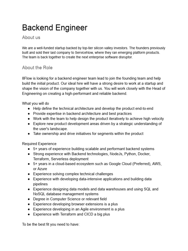Backend Engineer Team Lead at 8Flow | PDF