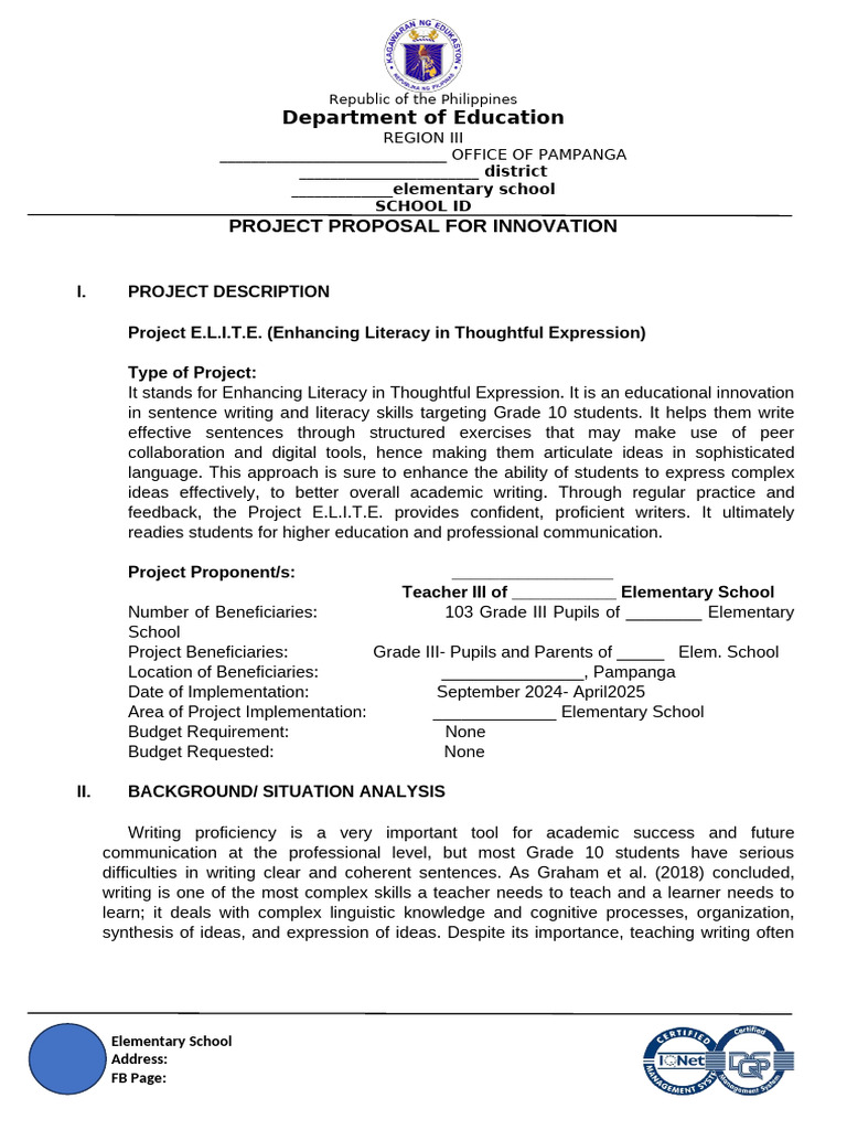 Project E.L.I.T.E.: Enhancing Literacy Skills | PDF | Literacy | Peer ...