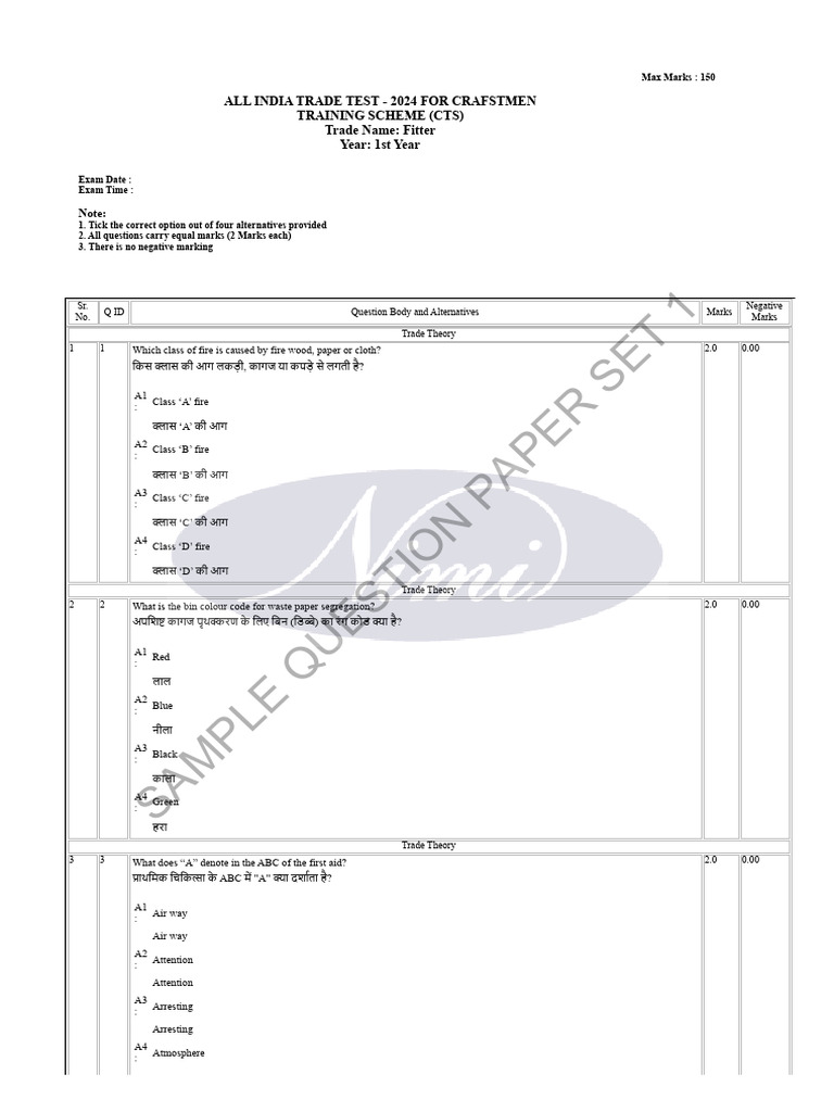 Fitter - 1st Year (Set - 1) (2504) | PDF