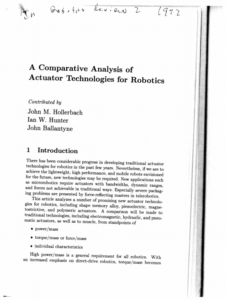 A Comparative Analysis of Actuator Technologies For Robotics | PDF