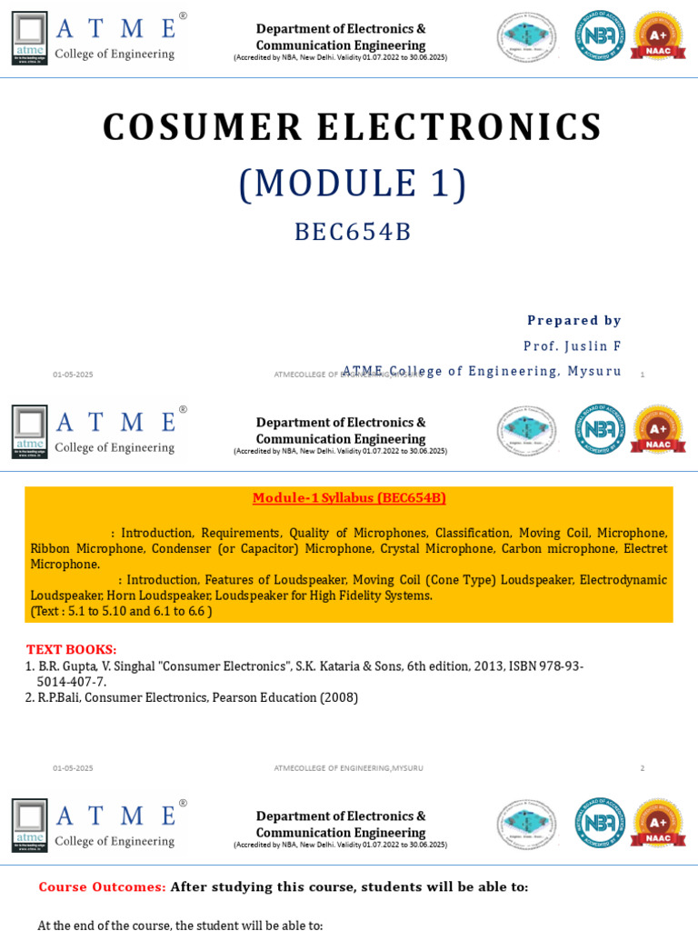 BEC654B Consumer Electronics Syllabus | PDF | Microphone | Loudspeaker
