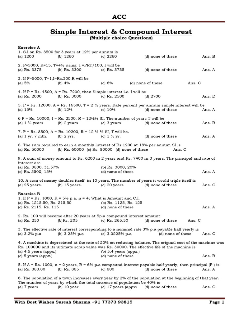 Simple and Compound Interest MCQs | PDF | Interest | Present Value