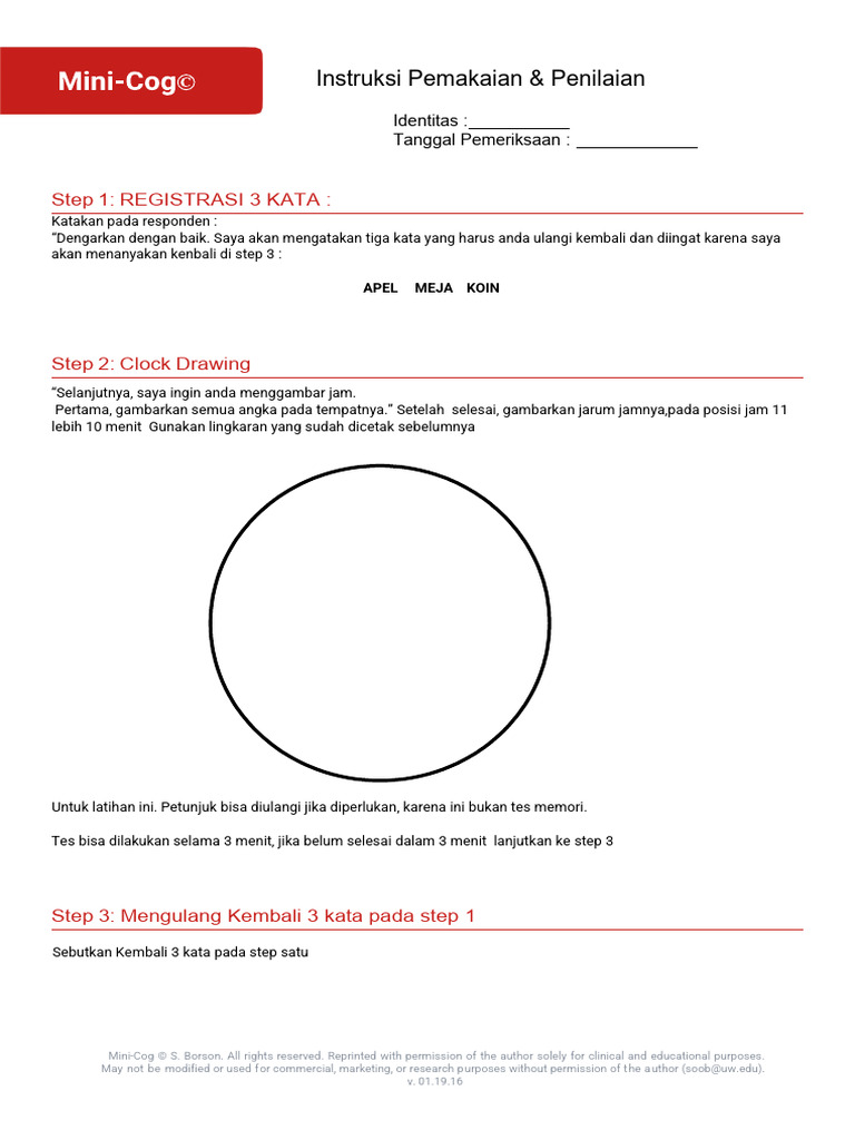 Panduan Tes Mini-Cog untuk Kognisi | PDF