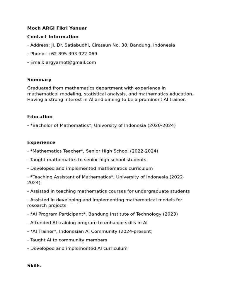 Resume Argi Math | PDF