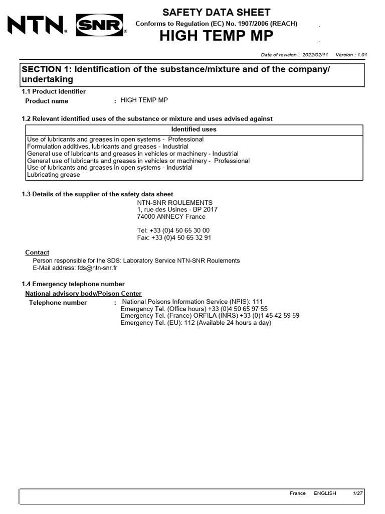 High Temp MP Safety Data Sheet | PDF | Waste | Personal Protective ...