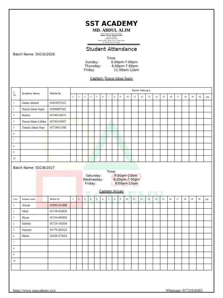 SST Academy Student Attendance Records | PDF
