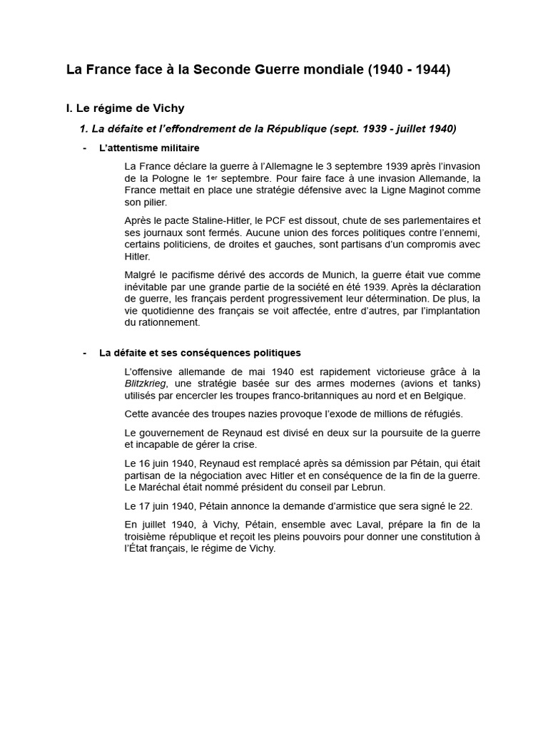 La France durant la Seconde Guerre mondiale | PDF | France de Vichy ...