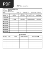 Specimen Rejection SOP in Labs | PDF | Laboratories | Medical Laboratory