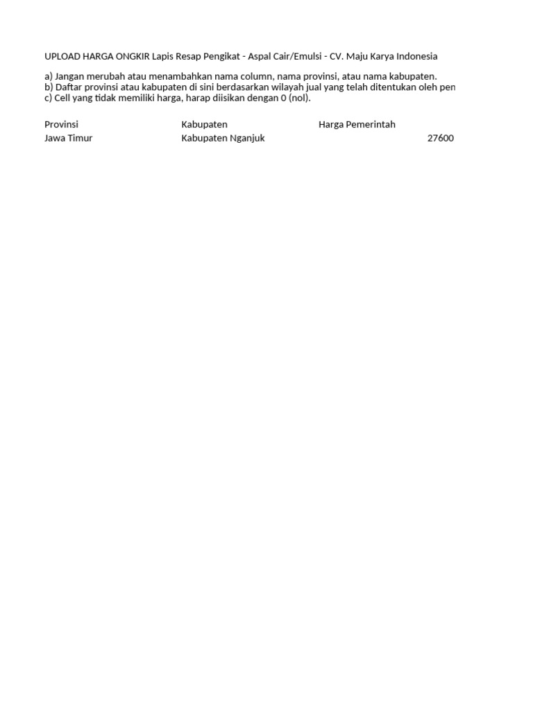 Harga Ongkir Lapis Resap Aspal Cair | PDF