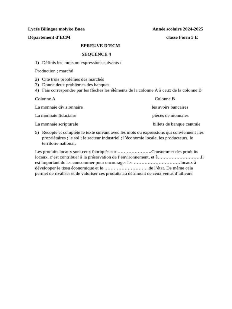Épreuve ECM Form 5 E - Séquence 4 | PDF