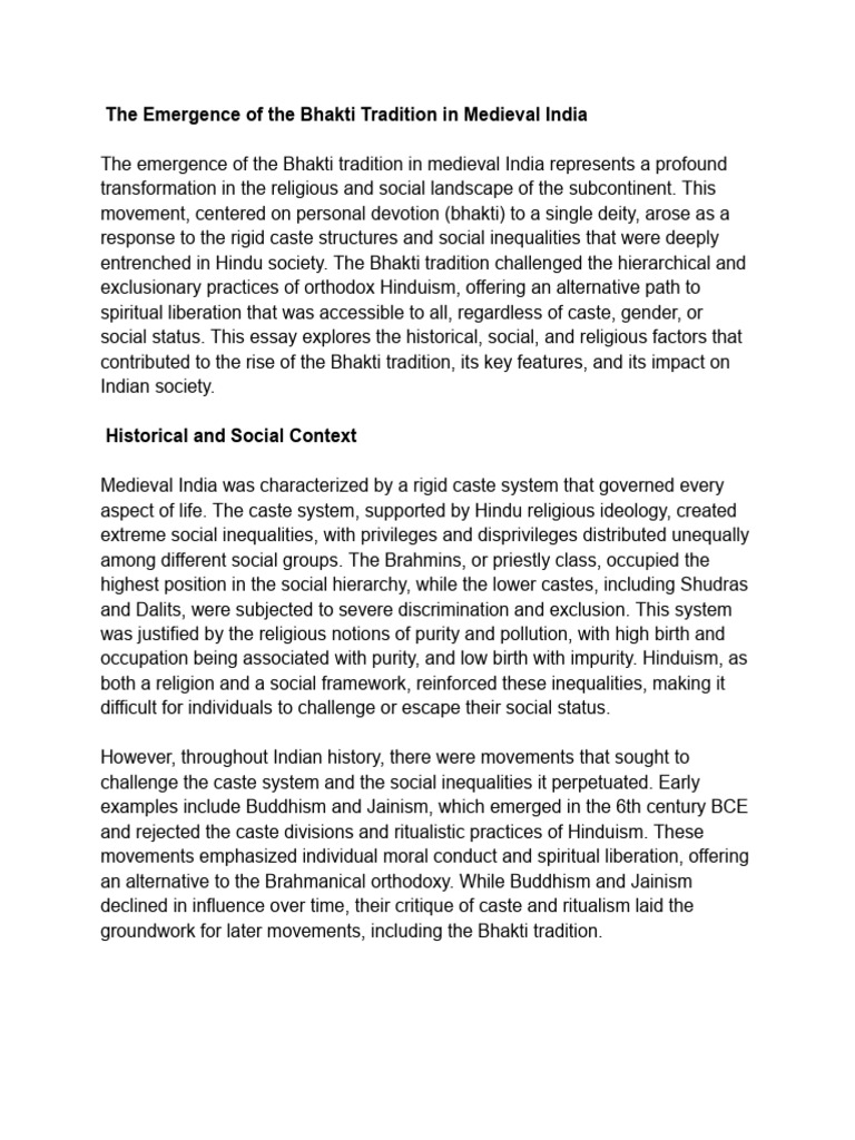 The Emergence of The Bhakti Tradition in Medieval India | PDF | Bhakti ...