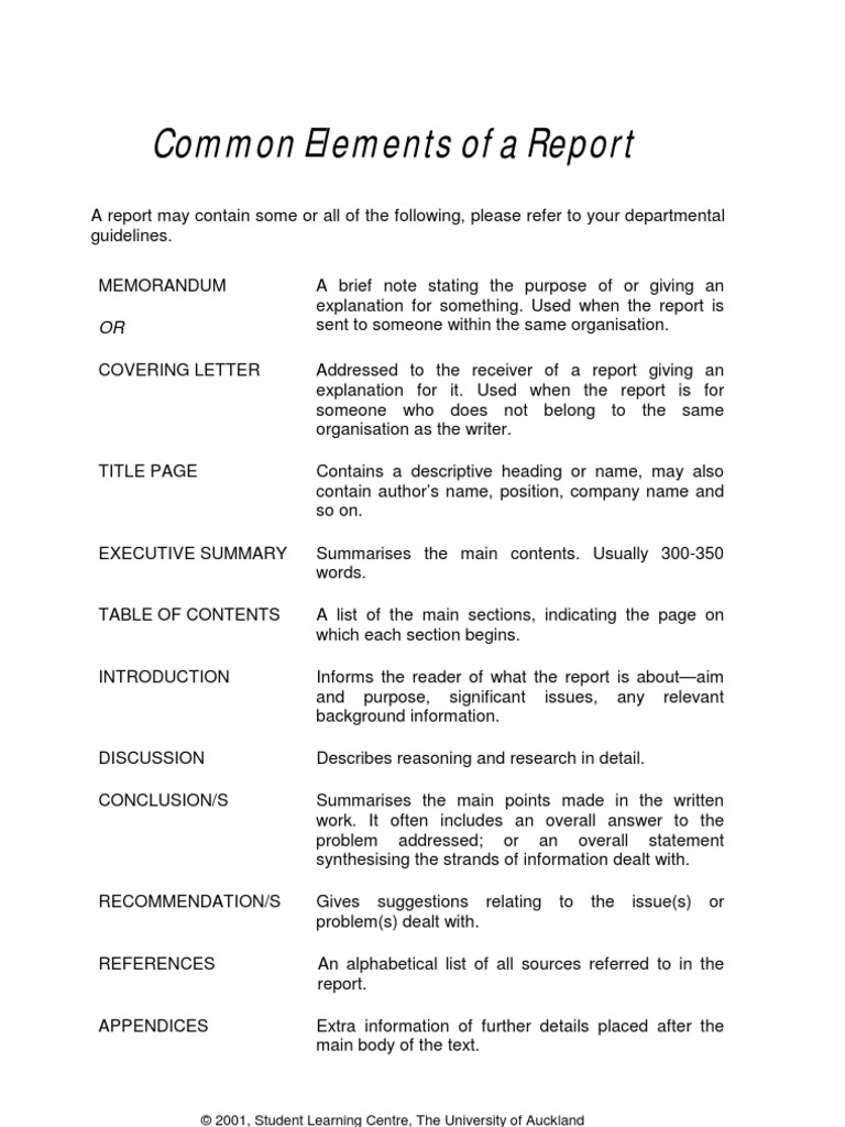 Common Report Elements | PDF | Writing | Written Communication